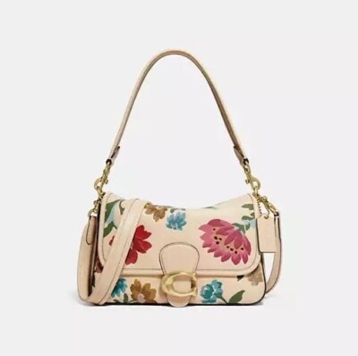 COACH Soft Tabby Shoulder Bag with Floral Bouquet Print - Chalk