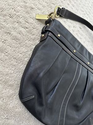 COACH Hobo Bag Y2K Ergo Black Leather Pleated Brass Gold Buckle