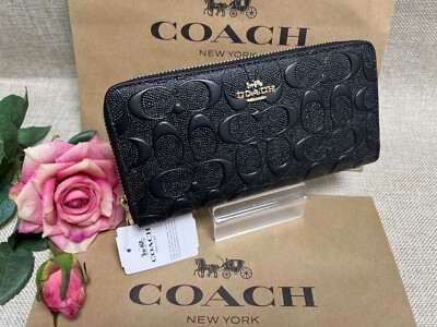 Coach F53834 Long Zip Around Wallet Signature Leather Black Japan