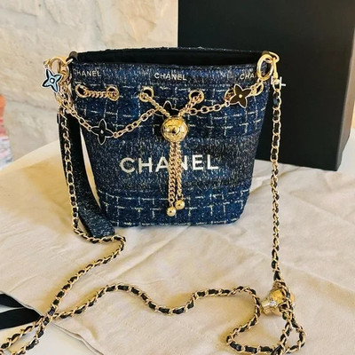 Chanel Beaute VIP Gift Bucket Blue Tweed Chain Strap Crossbody