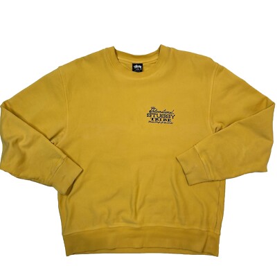 Stussy Tribe Crew Neck Sweatshirt Mens Size XL Yellow Back Hit