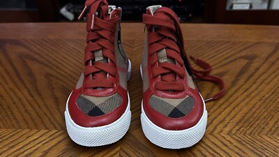 Burberry Children Toddler High Top Sneakers Check Canvas Red