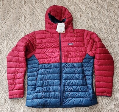 New Patagonia Jacket Down Sweater Hoody 2XL XXL Tidepool Blue Red