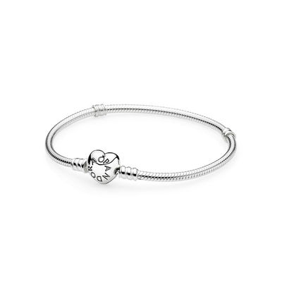 Silver bracelet with heart-shaped clasp - PANDORA - Size: 18