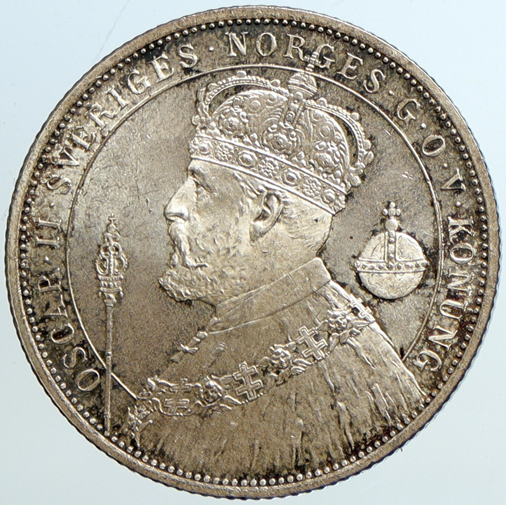 1897 SWEDEN King Oscar II Shield ANTIQUE SWEDISH Silver 2 Kronor