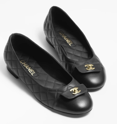 Chanel 23A Black Lambskin Leather Turnlock CC Quilted Ballet