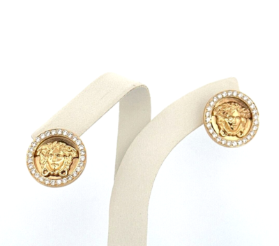 Gianni Versace 18K Yellow Gold & Diamond Medusa Head Earrings | eBay