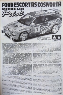 Tamiya 1/24 MICHELIN Pilot Ford Escort RS Cosworth Plastic Model