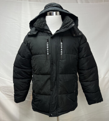 DIESEL Black Hooded Sherpa Lined Puffer Winter Coat Big Boys XL 18