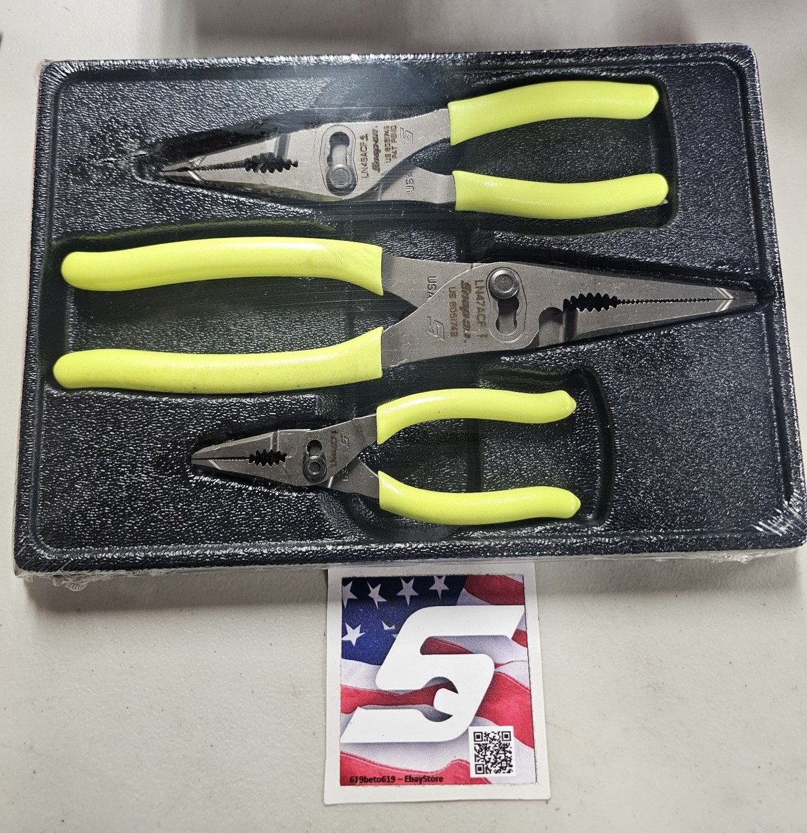 Snap-On Tools USA NEW HI VIZ 3pc Long Nose Slip Joint Pliers Set