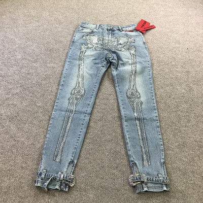 Guapi Jeans Womens 28 Blue Crystal Skeleton Limited Edition Buckle