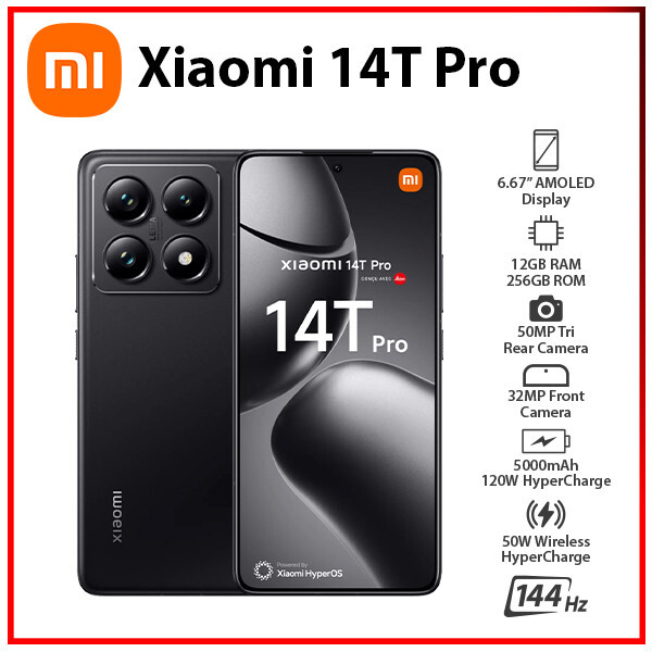 New) Xiaomi 14T Pro 5G 12GB+256GB BLACK Dual SIM Unlocked Android