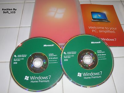 Microsoft Windows 7 Home Premium Full w/SP1 32 Bit & 64 Bit DVD MS