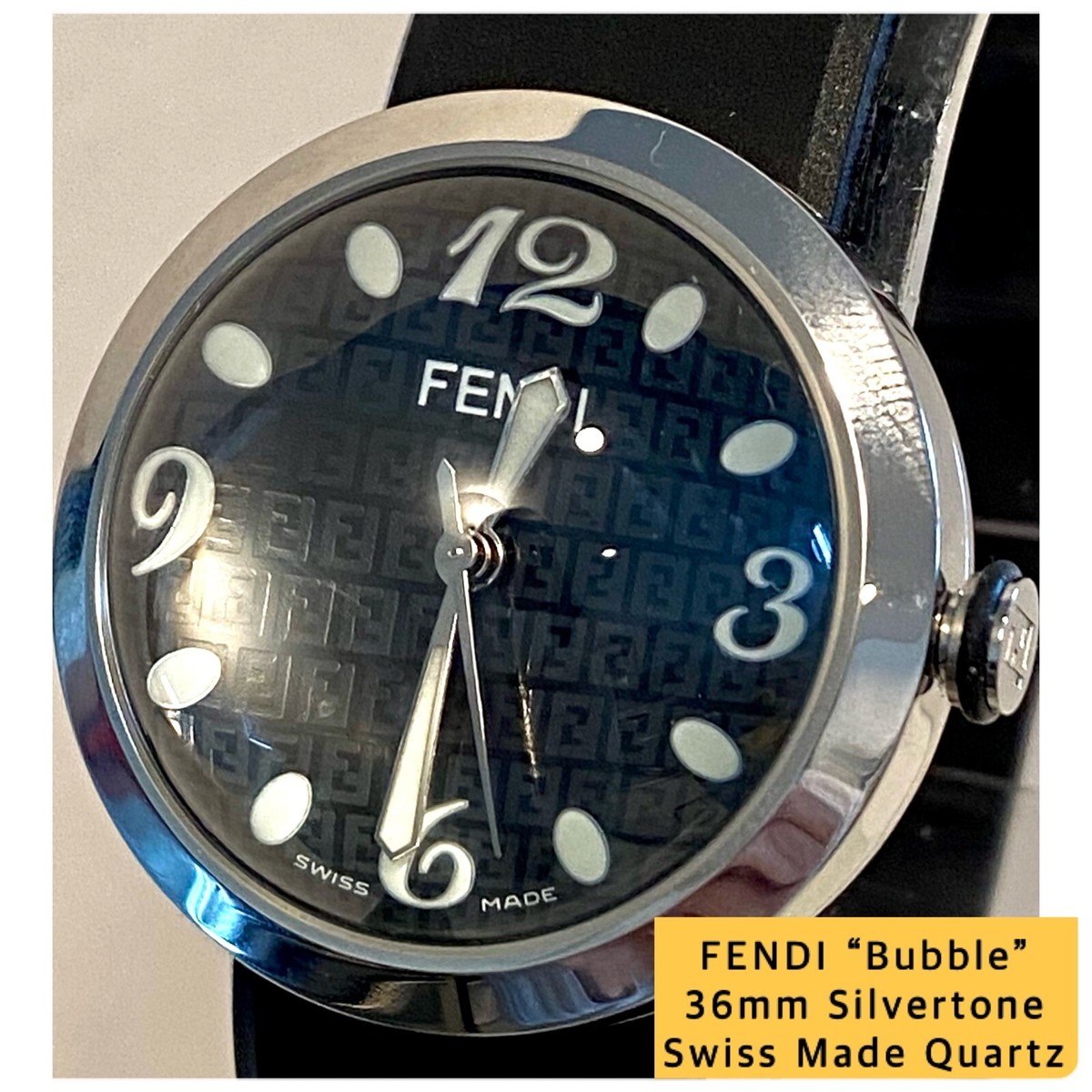 FENDI BUBBLE 36mm Slvrtn/Arabic | Numerals | Black Dial | Swiss