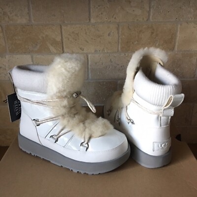 UGG HIGHLAND WHITE WATERPROOF PATENT LEATHER SNOW SHORT BOOT SHOE