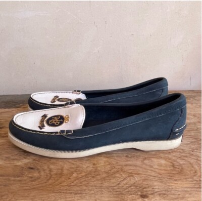 RALPH LAUREN POLO Vtg 80s Nautical Blue White Crest Loafer Deck