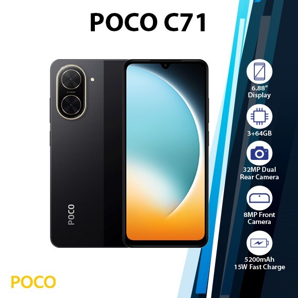 Xiaomi POCO C71 Android Cell Phone (NEW/3GB+64GB/BLACK/Dual SIM