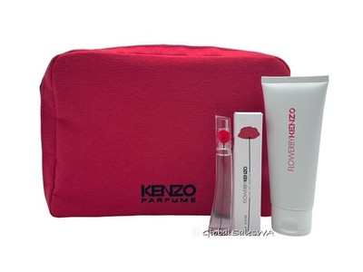 Flower By Kenzo Mini EDP Body Milk Canvas Bag Travel Pouch 3-Pc