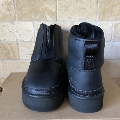 UGG ULTRA BLACK MATTE NEUMEL PLATFORM ZIP LEATHER WOOL BOOTS SIZE