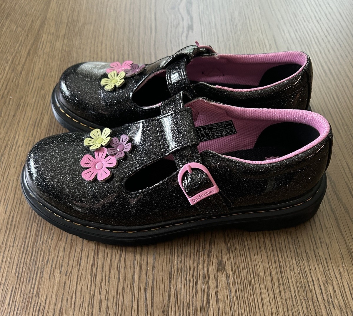 Dr Martens Black Polley Glitzy Floral Glitter Mary Jane Oxford