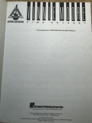 Vinnie Moore, Time Odyssey, Guitar Recorded Versions, Songbook