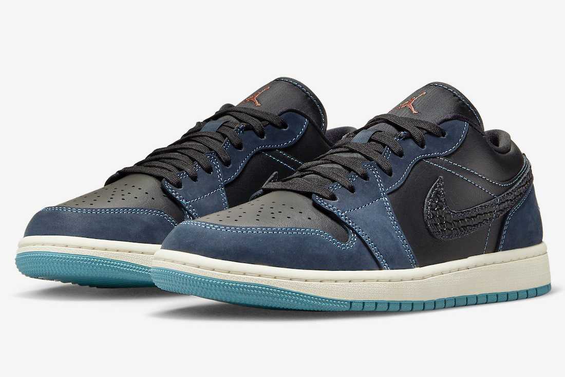 Nike Air Jordan 1 FJ5478-010 Low Navy Black Snakeskin Dark