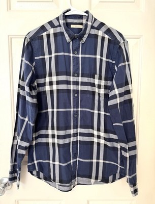 Burberry Brit Men's Medium Nova Check Button Down Shirt Navy White