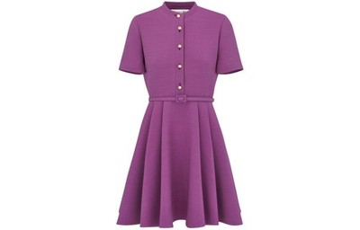 Christian Dior Purple Wool-Silk Short Sleeve A-Line Dress Size F