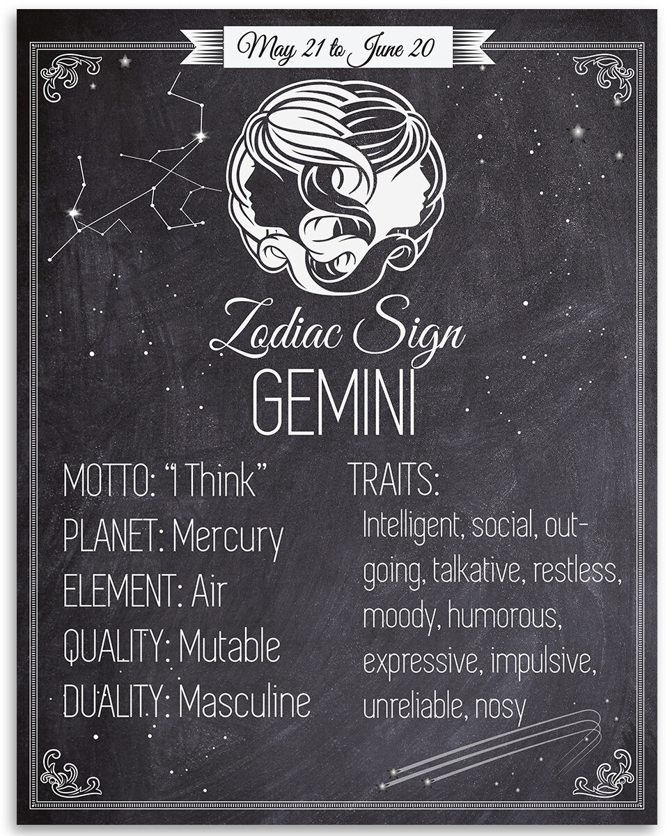 Zodiac Sign Gemini - 11x14 Unframed Art Print - Makes a Great Gift