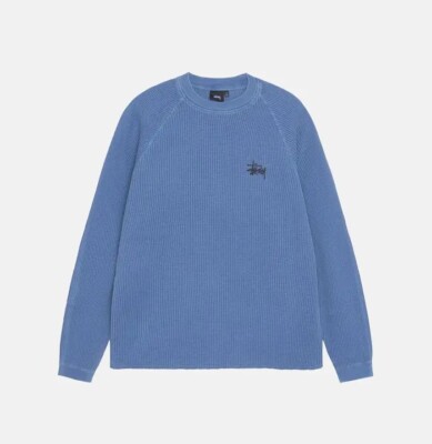 Stussy Blue Basic Stock Logo Thermal L/S Crew XXL New With Tags