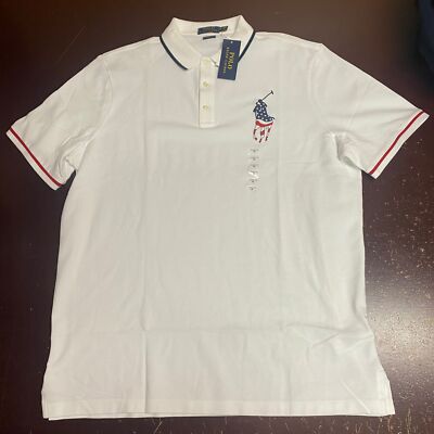 Polo Ralph Lauren Men's Big Pony Stars Stripes Mesh Shirt. White