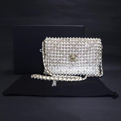 CHANEL Evening Pearl Chain Shoulder Bag Pearl Strass Bijou AS2813
