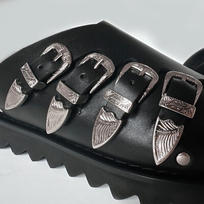 Toga Pulla Leather Western Buckle Platform Slides Sandals Size 37