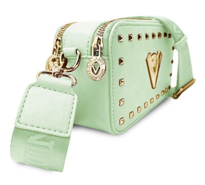 Valentino Orlandi MINT green “V” logo double zip camera bag wide
