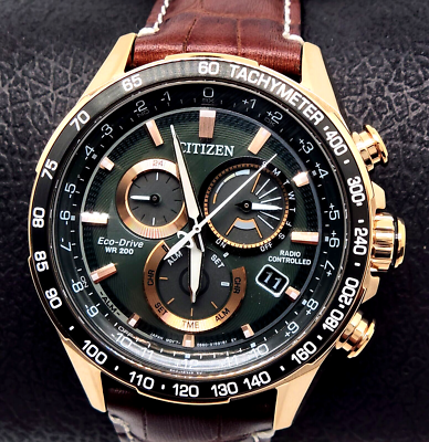 Citizen CB5919-00X PCAT Chronograph Green Rose Gold Leather Band