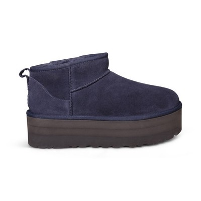 UGG CLASSIC ULTRA MINI PLATFORM EVE BLUE FUR SUEDE WOMEN'S BOOTS