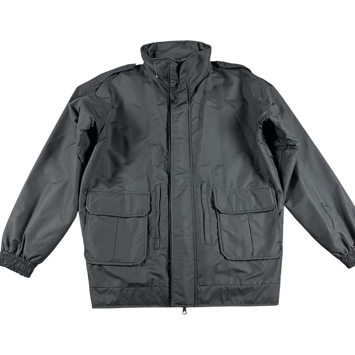 Spiewak Jacket Mens Large Long Black Nylon Stowaway Hood Cargo