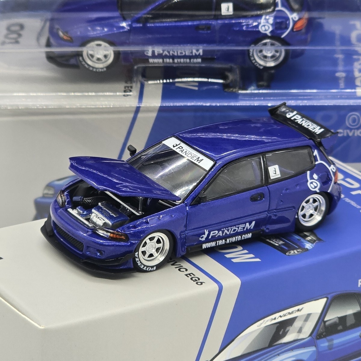 POP RACE 1/64 PANDEM HONDA CIVIC EG6 V1.5 METALLIC BLUE READY