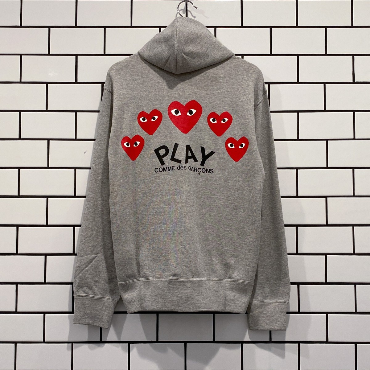 COMME DES GARCONS CDG PLAY MULTI HEART ZIP UP HOODIE GREY AZ-T250