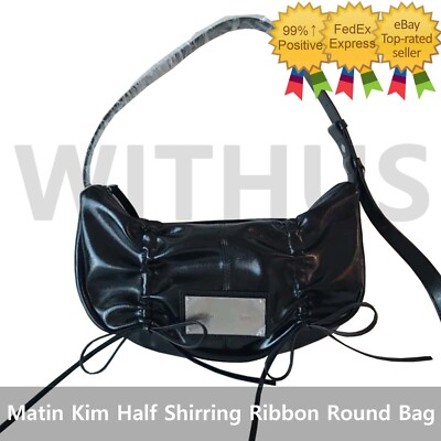 Matin Kim Half Shirring Ribbon Round Bag Black Women's Shoulder