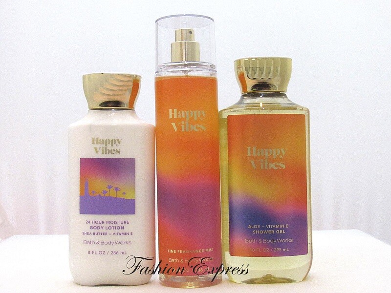 BATH & BODY WORKS HAPPY VIBES BODY MIST + BODY LOTION + SHOWER GEL