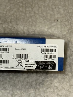 Intel Core i7-14700K 3.4GHz 20-Core 28-Thread CPU (BX8071514700K