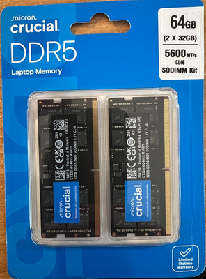 Crucial 64GB Kit (2x 32GB) DDR5 5600 PC5-44800 Laptop Memory