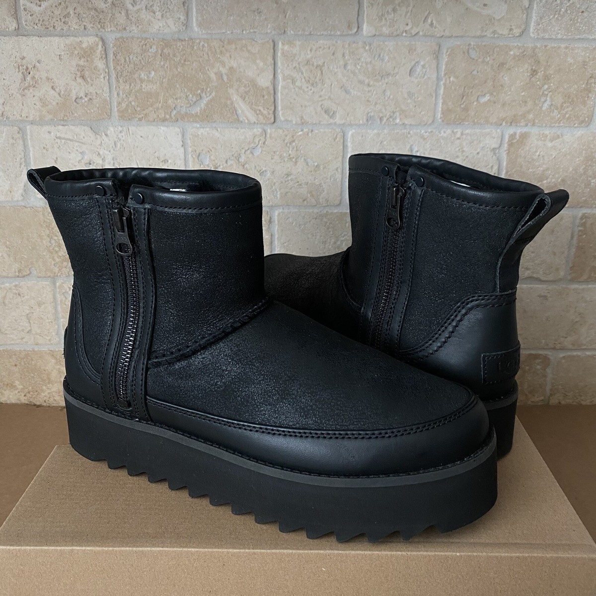 UGG Classic Mini Rebel Biker Bomber Sheepskin Platform Ankle Boots