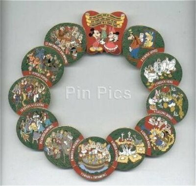 OLD Disney pin Set 12 Days Of Christmas Wreath 70 Characters Goofy