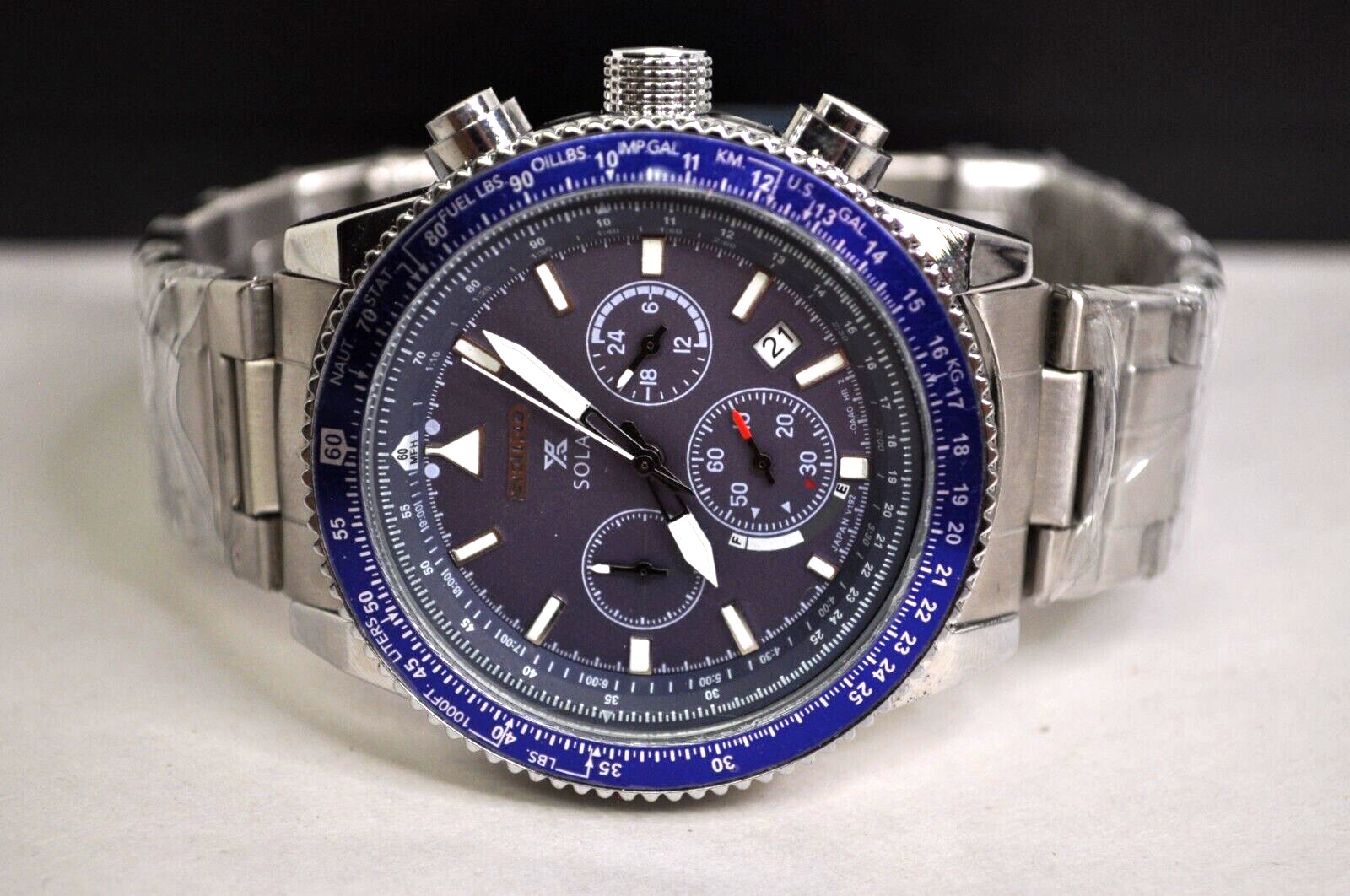SEIKO X SOLAR WATCH, CHRONOGRAPH SAPHIRE CRYSTAL V192-0AA0, JAPAN