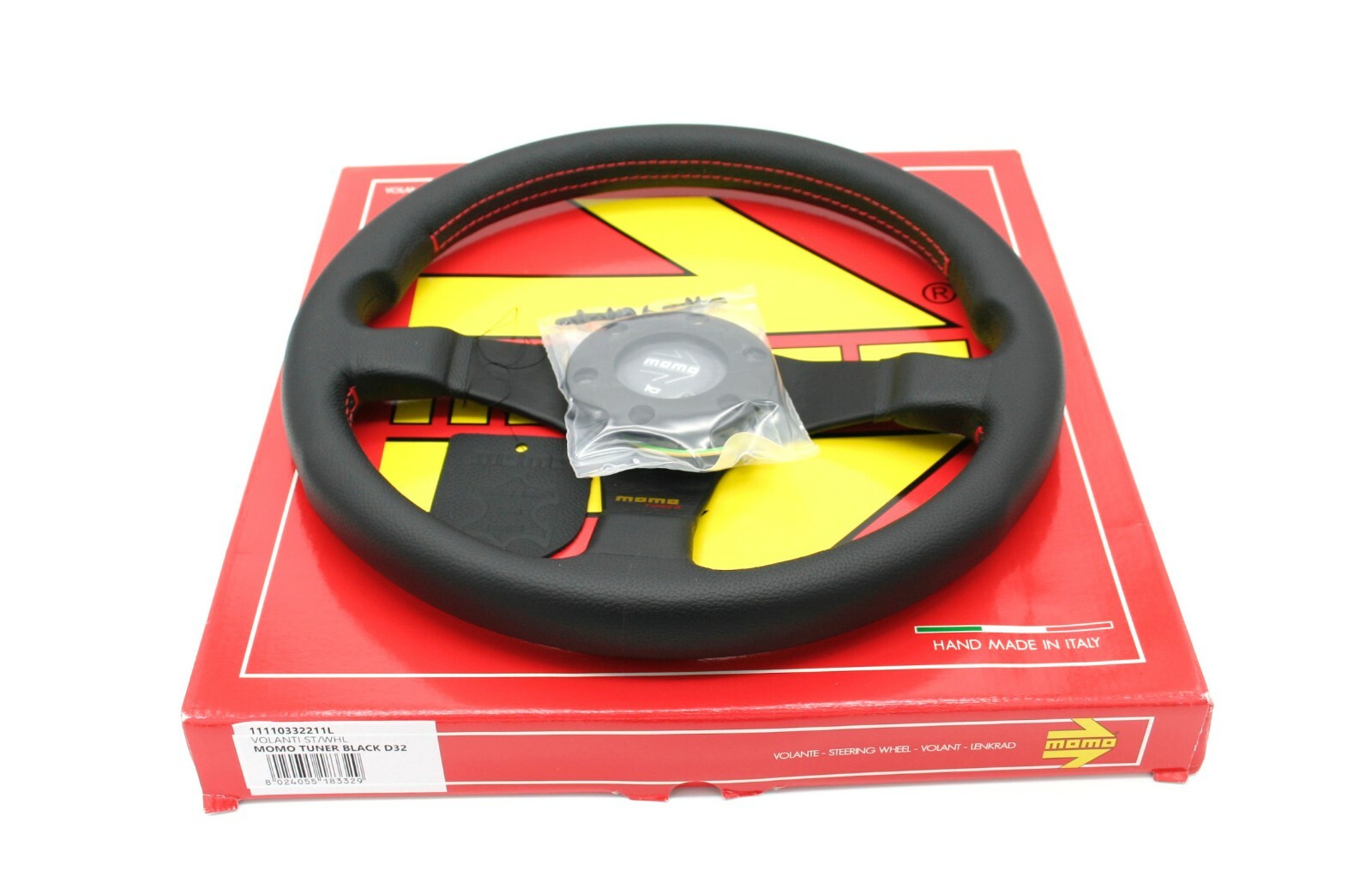 MOMO Tuner Black 320 Steering Wheel Leather Red Stitching 320mm