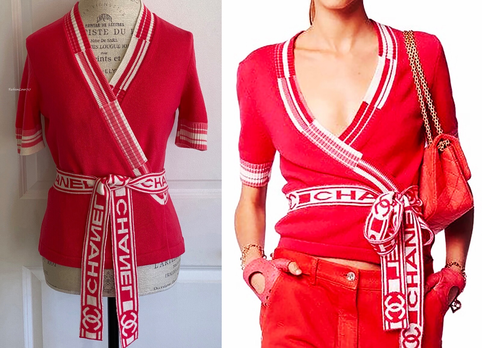 19P CHANEL CORAL PINK CASHMERE WRAP CARDIGAN SWEATER PULLOVER 36