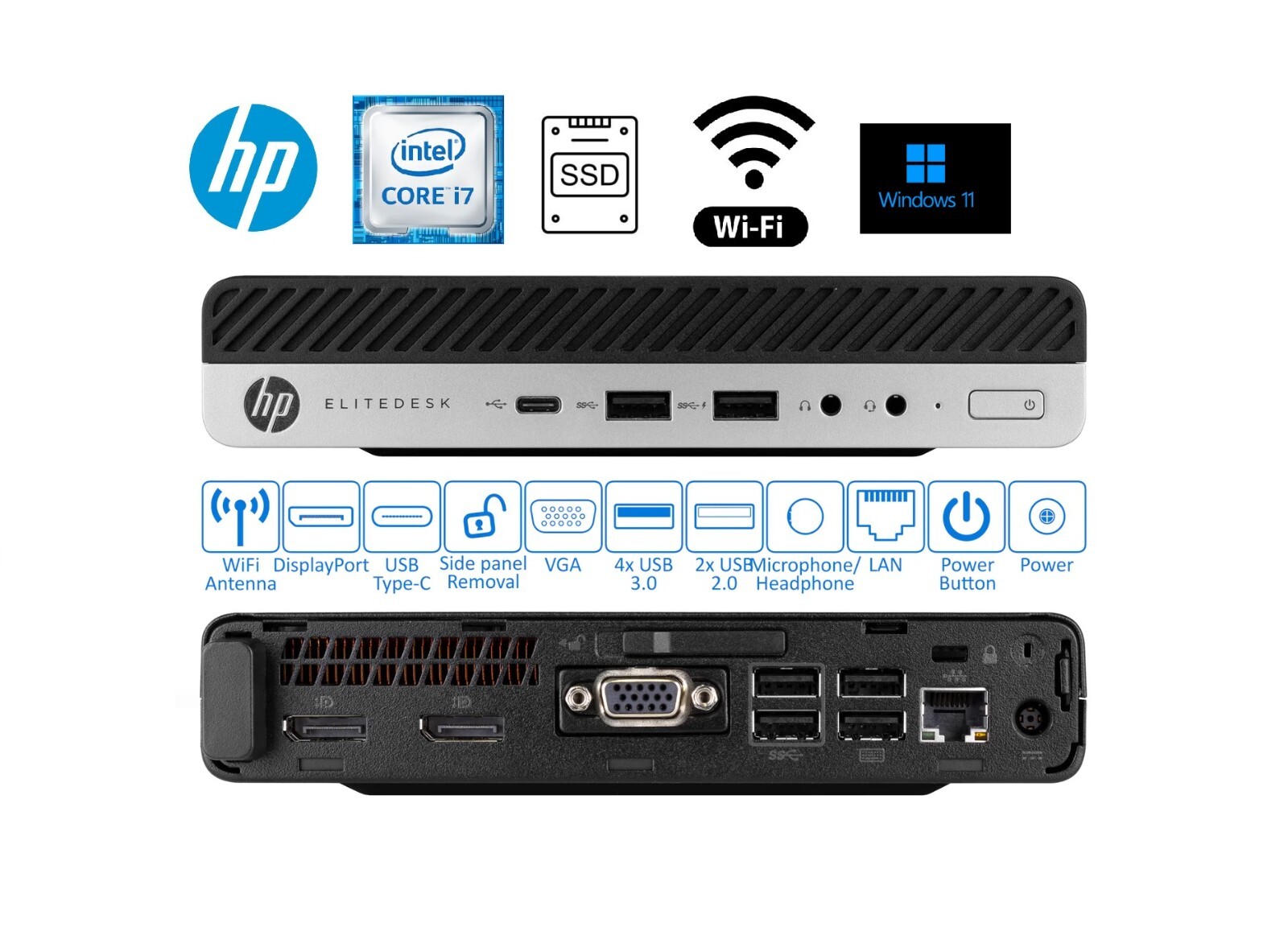 HP Elitedesk 800 G3 mini PC CORE i7 32GB RAM 1TB SSD WIFI 4K WIN