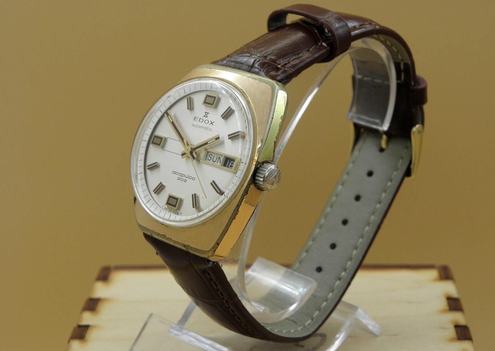 Vintage Edox Acapulco 202 Men's 36mm 21j Automatic Day Date Watch